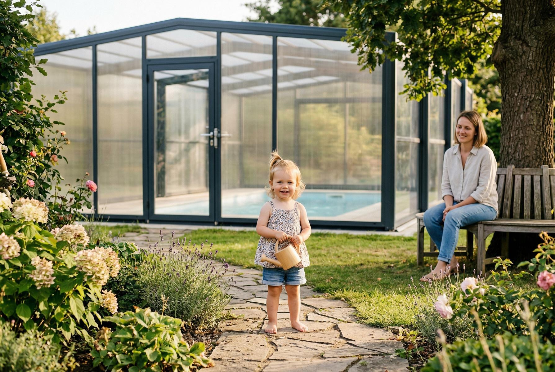 Abschließbare Pool Überdachung schützt Kleinkinder vor Ertrinkungsunfällen – Kindersicherheit am Gartenpool